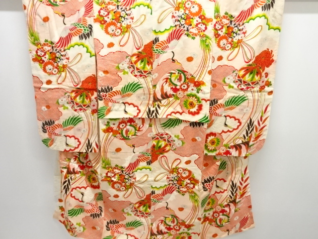 JAPANESE KIMONO / ANTIQUE KIMONO / SILK / KINSHA / FLOWER KUSUDAMA PATTERN